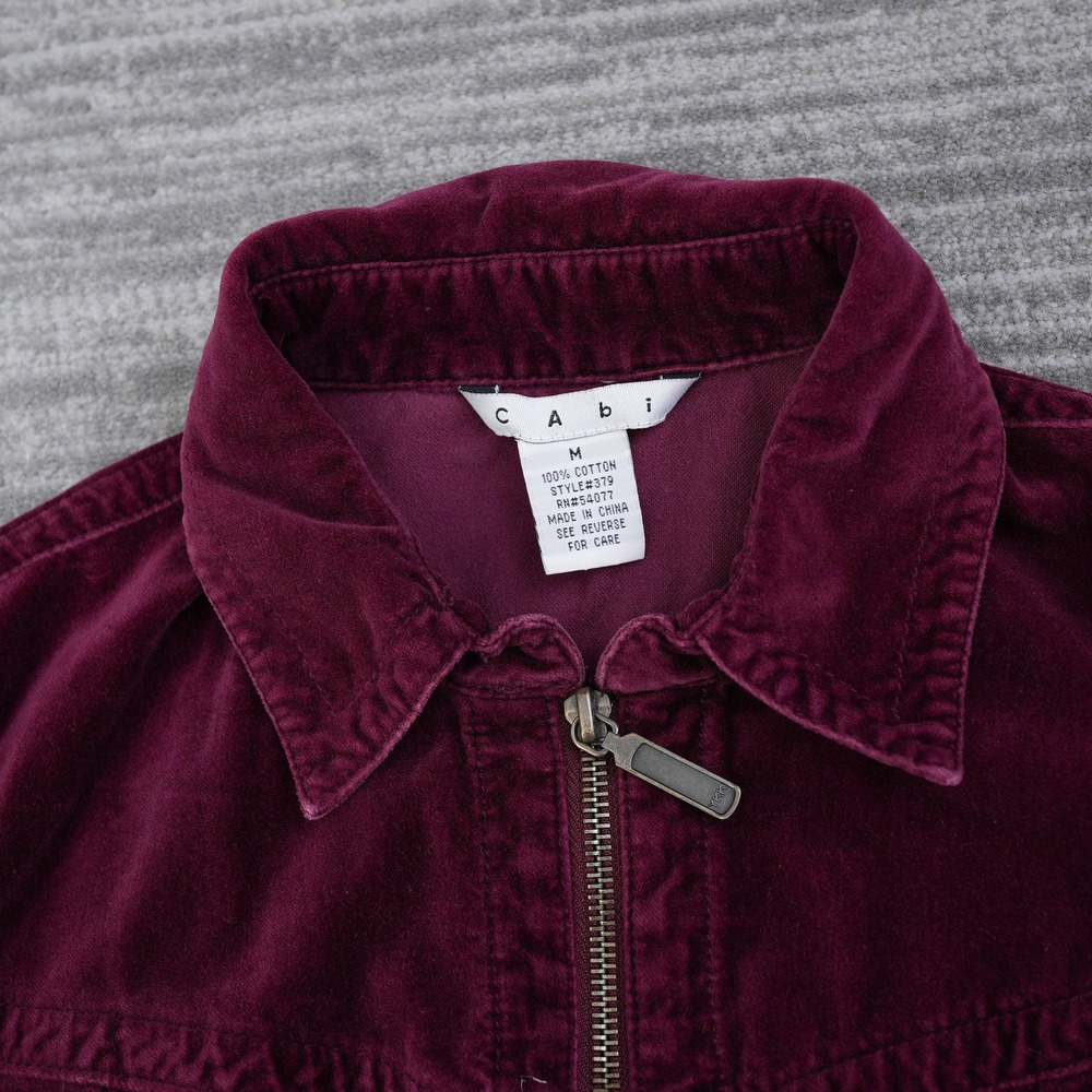 Cabi Burgundy Plum Velvet Zip Up Jacket Style 379 Women's Medium Cotton Collar - Picture 10 of 10